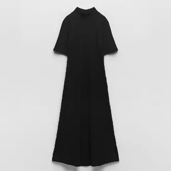 Платье Zara Ribbed Mock-Neck, черный