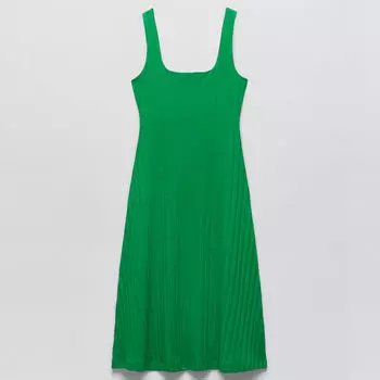 Платье Zara Ribbed With Straps, зеленый