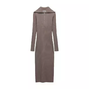 Платье Zara Ribbed With Zip, серо-коричневый