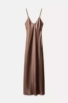 Платье Zara Satin Midi Slip, коричневый
