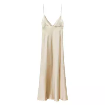 Платье Zara Satin Slip, серовато-бежевый (Размер XXL)
