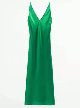 Платье Zara Satin Slip, зеленый