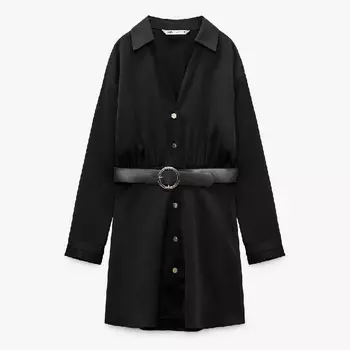 Платье Zara Satin With Belt, черный