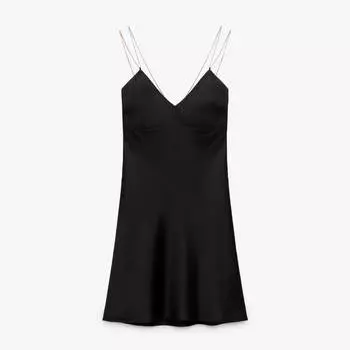 Платье Zara Satin With Chain Straps, черный