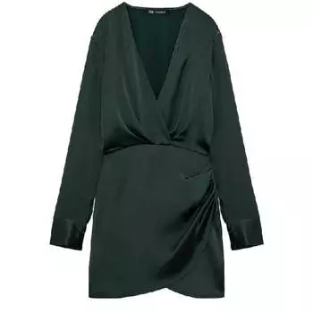 Платье Zara Satin Wrap, темно-зеленый