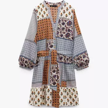 Платье Zara Shirt With Belt, мультиколор