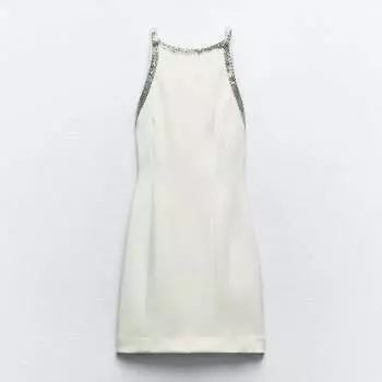 Платье Zara Short Open Back With Rhinestones, белый