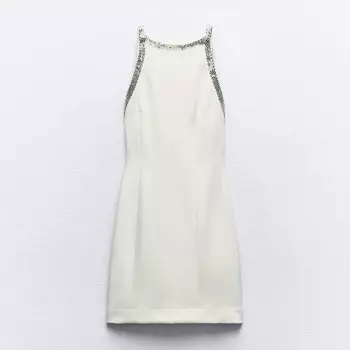 Платье Zara Short Open Back With Rhinestones, белый