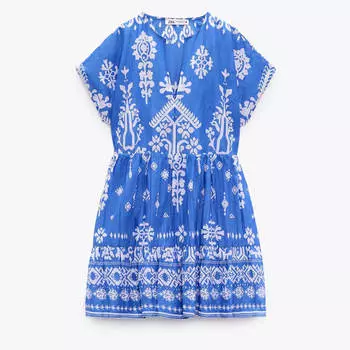 Платье Zara Short Printed, синий/белый