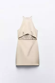 Платье Zara Short With Cut-out Detail, бежевый