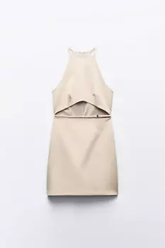 Платье Zara Short With Cut-out Detail, бежевый