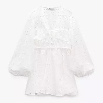 Платье Zara Short With Cutwork Embroidery, белый