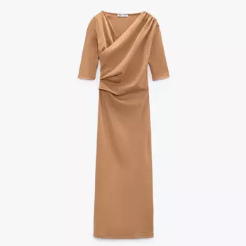 Платье Zara Side-draped, светло-коричневый