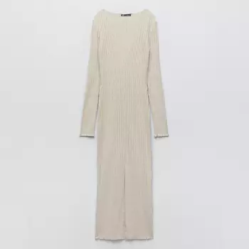 Платье Zara Soft Ribbed, светло-бежевый
