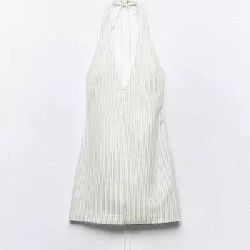 Платье Zara Striped Halter, белый/коричневый