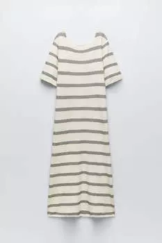 Платье Zara Striped Knit, бежевый/черный