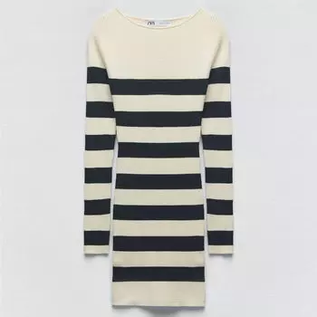 Платье Zara Striped Knit Mini, полосатый
