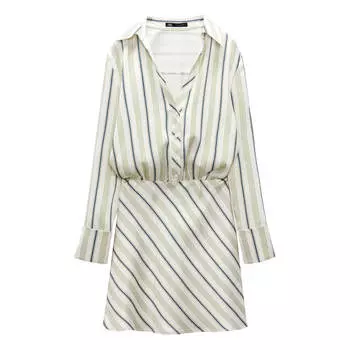 Платье Zara Striped Mini, экрю/зеленый