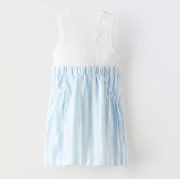 Платье Zara Summer Camp Contrast Pockets, белый/голубой
