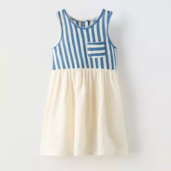 Платье Zara Summer Camp Contrast Striped, молочный/синий