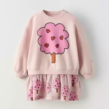 Платье Zara Summer Camp Plush Contrast Print, розово-бежевый