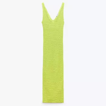Платье Zara Textured Midi, лаймовый