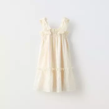 Платье Zara Textured With Bows, экрю
