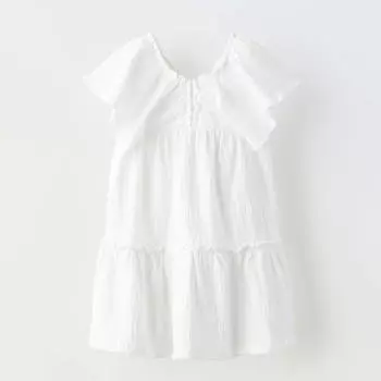 Платье Zara Textured With Ruffle, белый