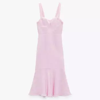Платье Zara Textured With Ruffles, пастельный розовый