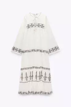 Платье Zara Voluminous With Embroidery, белый/черный
