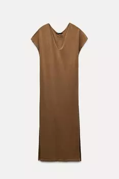 Платье Zara Washed Midi, коричневый