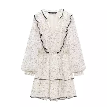 Платье Zara With A Polka Dot Print, экрю/черный