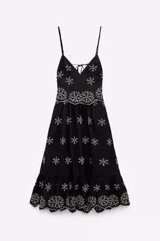 Платье Zara With Contrast Embroidery, черный