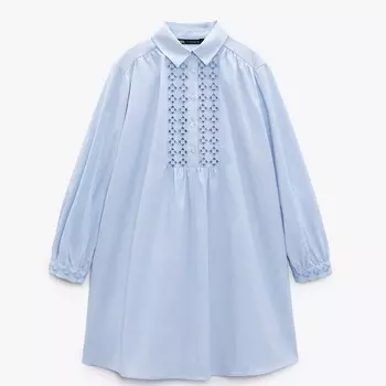 Платье Zara With Cutwork Embroideryt, голубой