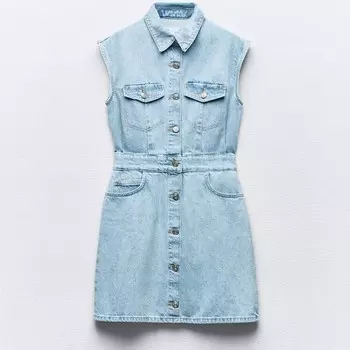 Платье Zara Z1975 Sleeveless Denim Mini, голубой