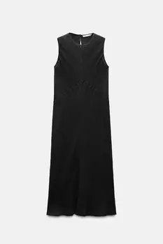 Платье Zara Zw Collection 100% Linen Midi, черный