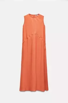 Платье Zara Zw Collection 100% Linen Midi, оранжевый