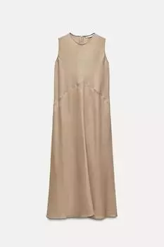 Платье Zara Zw Collection 100% Linen Midi, серо-коричневый