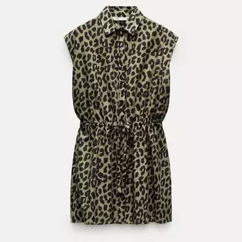 Платье Zara Zw Collection Animal Print Short, хаки