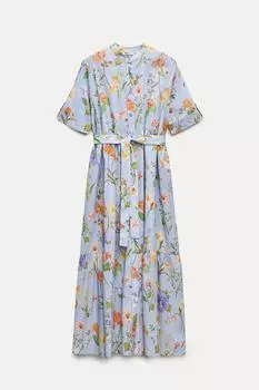 Платье Zara ZW Collection Floral Print, голубой
