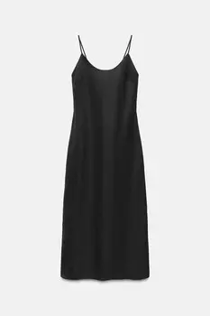 Платье Zara Zw Collection Linen Blend Midi, черный