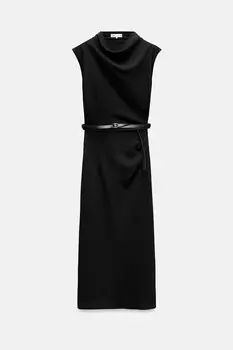 Платье Zara Zw Collection Midi With Belt, черный