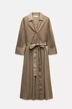 Платье Zara Zw Collection Poplin Shirt, хаки