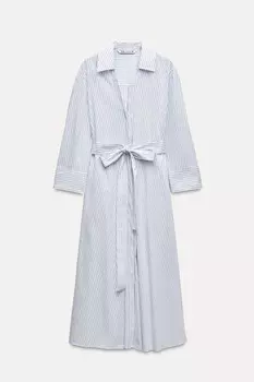 Платье Zara Zw Collection Poplin Shirt, белый/голубой