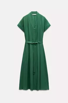 Платье Zara Zw Collection Shirt With Belt, зеленый