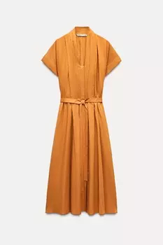 Платье Zara Zw Collection Shirt With Belt, оранжевый