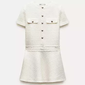 Платье Zara Zw Collection Short Textured, светло-бежевый