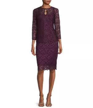 Платье-жакет из 2 предметов с блестящим кружевом и зубчатым краем Marina с рукавами 3/4, фиолетовый