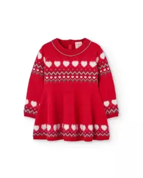 Платье жаккардовой вязки для девочки с круглым вырезом Boboli, красный