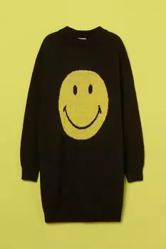 Платье жаккардовой вязки H&amp;M, черный/смайлик